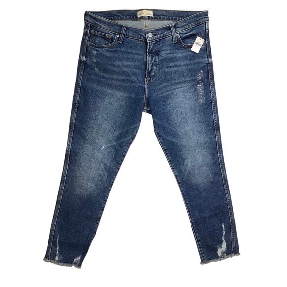 Gap High Rise slim straight medium wash distress raw hem size 33 - Picture 1 of 5
